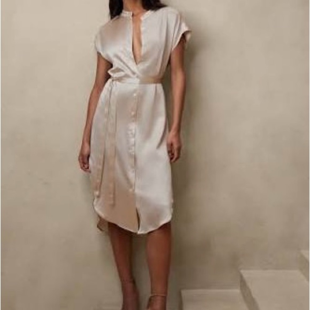 Banana Republic Cream Satin Midi Dress